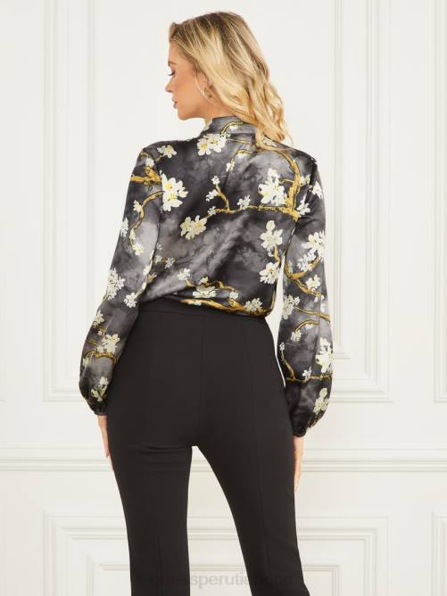 GUESS blusa flor mujer 0P8X1457 estampado de cueva negro en flor vestir