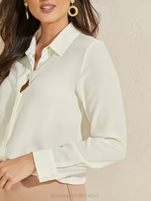 GUESS la blusa icono de seda mujer 0P8X1159 perla pálida vestir
