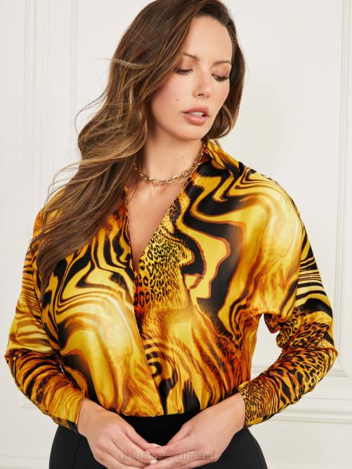 GUESS mono de manga larga mujer 0P8X1252 estampado de atardecer dorado vestir