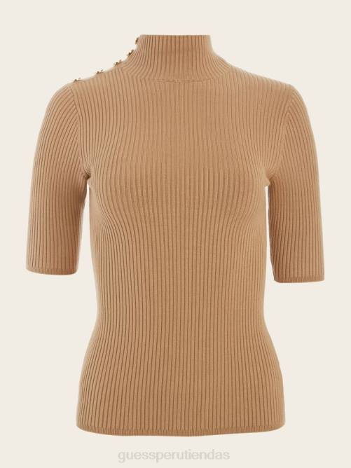 GUESS suéter de cuello alto de canalé eco flora mujer 0P8X1587 ambición rubia vestir