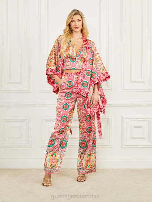 GUESS top corto con bufanda babylon mujer 0P8X1082 estampado de manta de babilonia vestir