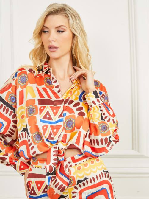 GUESS top de satén estampado Carnivale mujer 0P8X1022 impresión de carnaval vestir