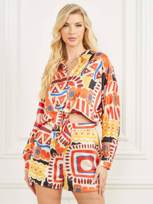 GUESS top de satén estampado Carnivale mujer 0P8X1022 impresión de carnaval vestir