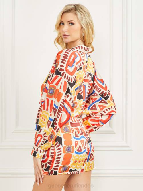 GUESS top de satén estampado Carnivale mujer 0P8X1022 impresión de carnaval vestir