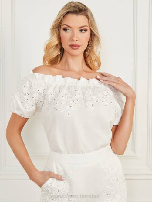 GUESS top eco paraíso bordado mujer 0P8X1566 perla pálida vestir
