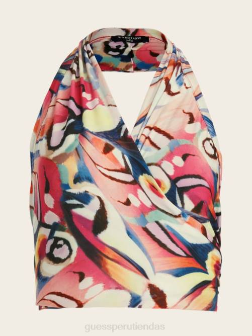 GUESS top halter corto de anís mujer 0P8X1166 impresión del país de las maravillas vestir