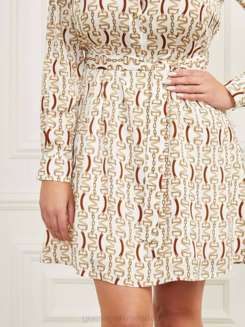 GUESS camisa de vestir mujer 0P8X698 estampado de monograma dorado vestir