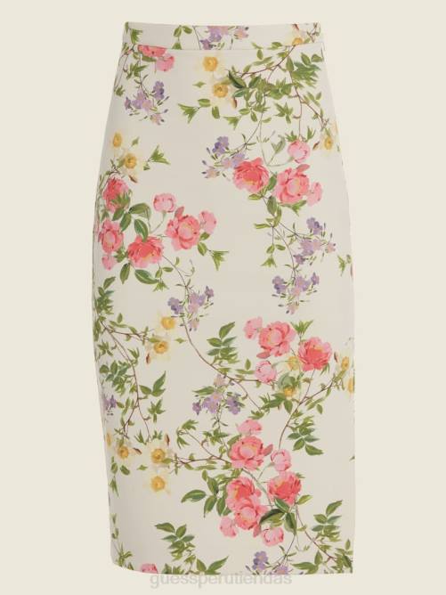 GUESS falda lápiz leonara mujer 0P8X2431 pose de pétalo blanco vestir