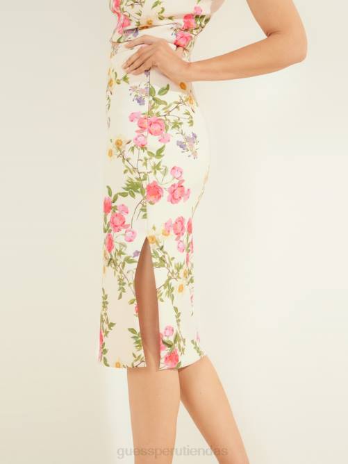 GUESS falda lápiz leonara mujer 0P8X2431 pose de pétalo blanco vestir