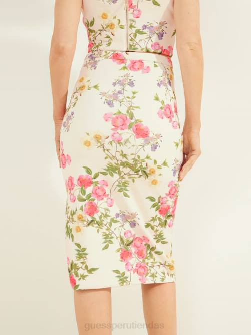 GUESS falda lápiz leonara mujer 0P8X2431 pose de pétalo blanco vestir