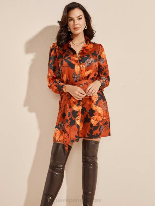 GUESS vestido camisero con estampado descolorido mujer 0P8X824 hojas cayendo vestir