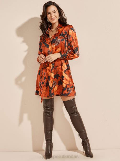 GUESS vestido camisero con estampado descolorido mujer 0P8X824 hojas cayendo vestir