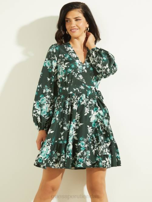 GUESS vestido cruzado con pose de pétalo mujer 0P8X612 pose de pétalo chenilla verde vestir