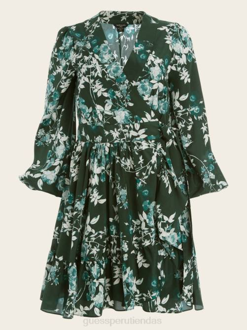 GUESS vestido cruzado con pose de pétalo mujer 0P8X612 pose de pétalo chenilla verde vestir