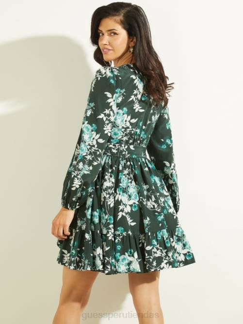GUESS vestido cruzado con pose de pétalo mujer 0P8X612 pose de pétalo chenilla verde vestir
