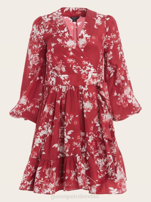 GUESS vestido cruzado con pose de pétalo mujer 0P8X691 pose de pétalo rojo oscuro mermelada vestir