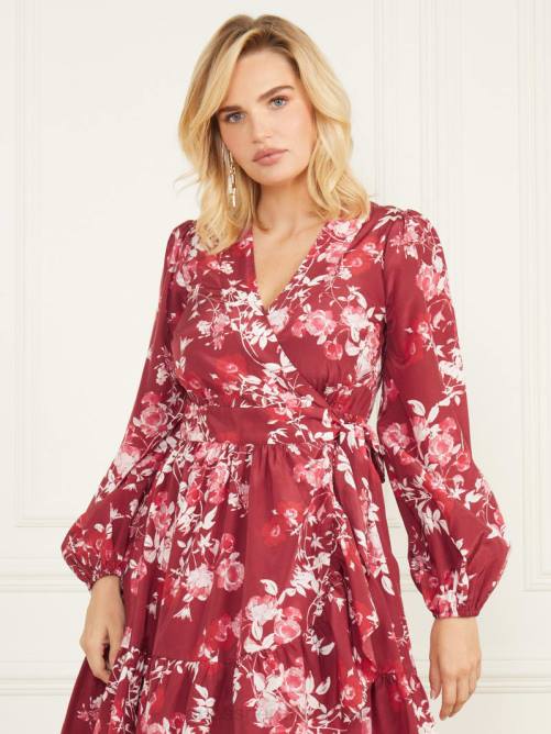 GUESS vestido cruzado con pose de pétalo mujer 0P8X691 pose de pétalo rojo oscuro mermelada vestir