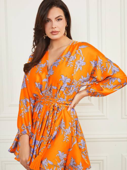 GUESS vestido cruzado maya mujer 0P8X480 naranja resplandor solar vestir