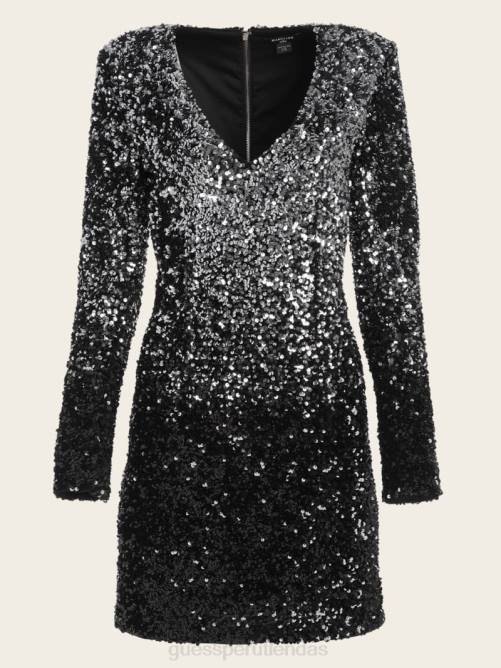 GUESS vestido de lentejuelas que brilla como diamantes mujer 0P8X731 tono negro azabache platino vestir