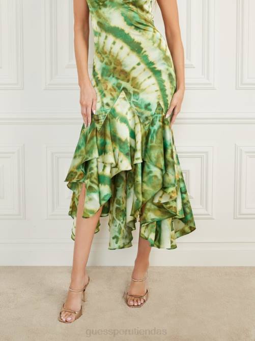 GUESS vestido de satén con estampado de cascada mujer 0P8X405 impresión esquiva vestir