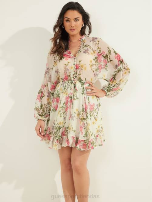 GUESS vestido de seda con pose de pétalo mujer 0P8X721 pose de pétalo blanco vestir