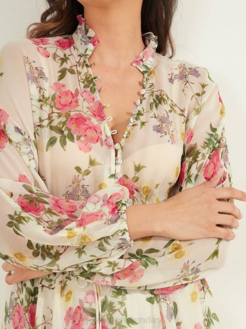 GUESS vestido de seda con pose de pétalo mujer 0P8X721 pose de pétalo blanco vestir