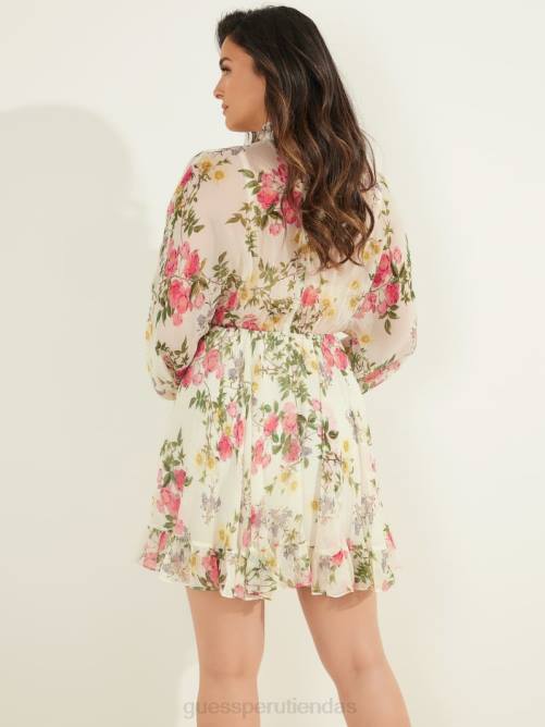GUESS vestido de seda con pose de pétalo mujer 0P8X721 pose de pétalo blanco vestir