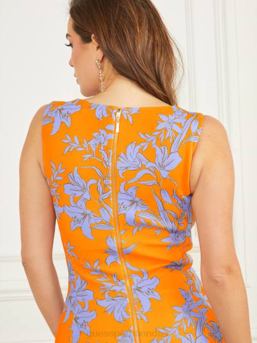 GUESS vestido de tubo con rayos de sol mujer 0P8X486 naranja resplandor solar vestir