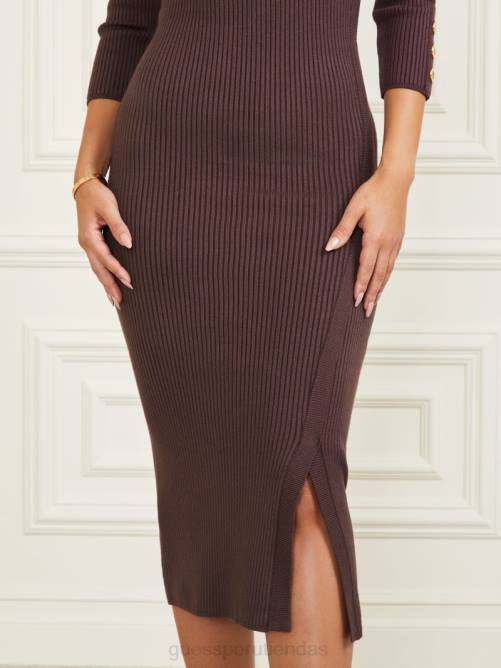 GUESS vestido estilo suéter de canalé eco flora mujer 0P8X699 bourbon oscuro vestir
