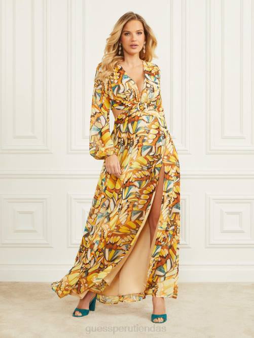 GUESS vestido largo mujer 0P8X488 impresión de ala dorada vestir