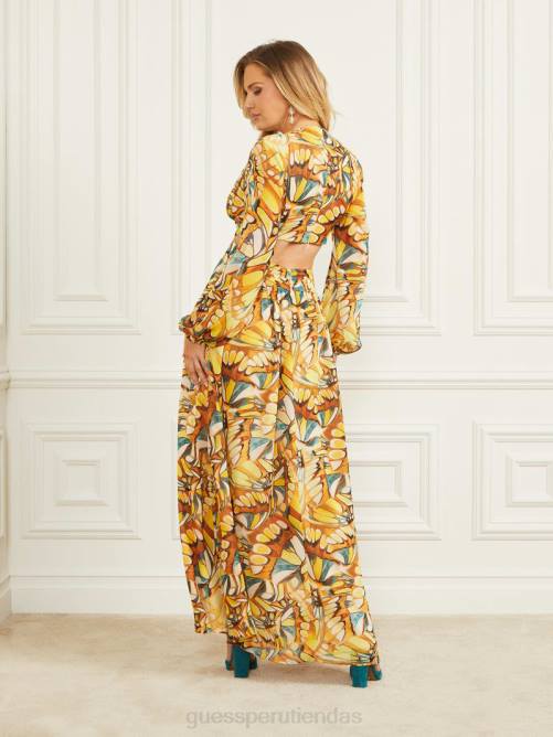 GUESS vestido largo mujer 0P8X488 impresión de ala dorada vestir