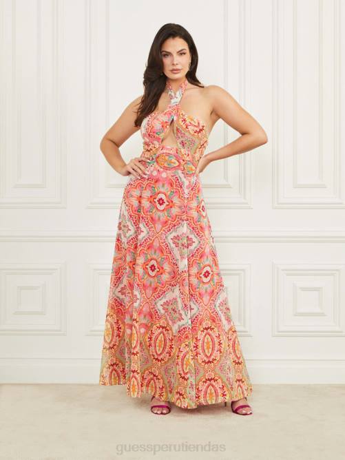 GUESS vestido largo normani con cuello halter mujer 0P8X504 impresión de azulejos talitha vestir