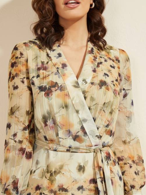 GUESS vestido midi floral ruborizado mujer 0P8X867 estampado floral rubor vestir