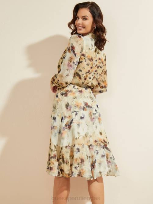 GUESS vestido midi floral ruborizado mujer 0P8X867 estampado floral rubor vestir