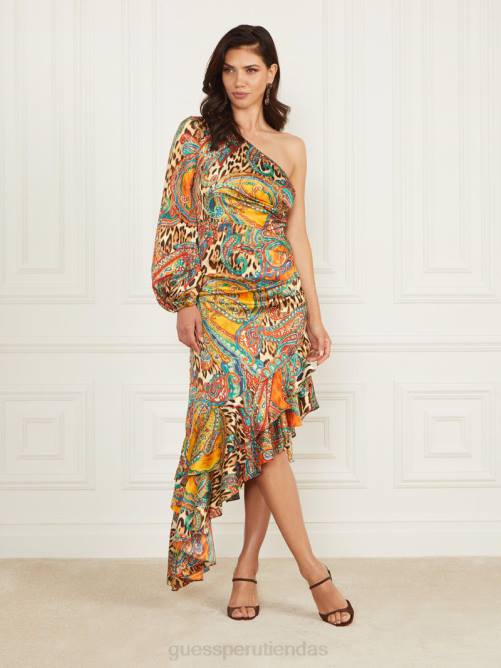 GUESS vestido tricia con volantes mujer 0P8X697 impresión del levantamiento del fénix vestir