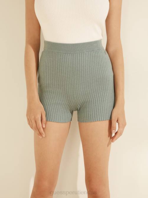 GUESS pantalones cortos de canalé emili mujer 0P8X2233 verde azulado polvoriento vestir
