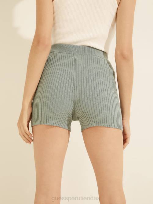 GUESS pantalones cortos de canalé emili mujer 0P8X2233 verde azulado polvoriento vestir