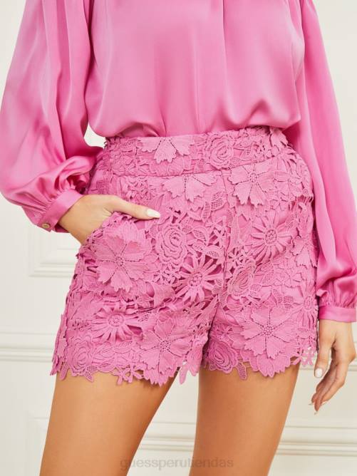 GUESS pantalones cortos de encaje floral mujer 0P8X2035 rockero rojo vestir