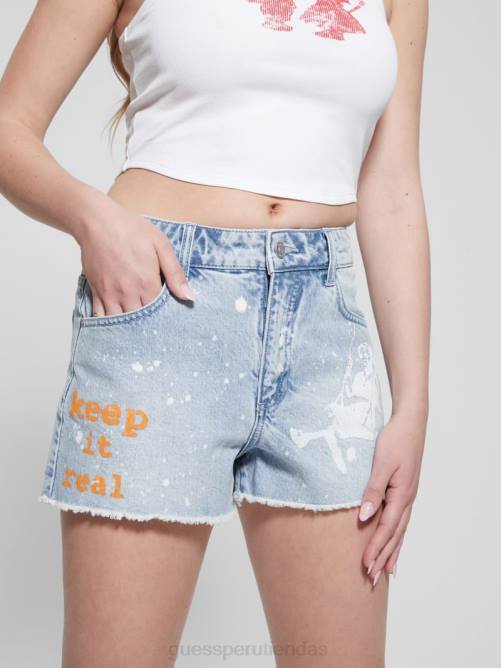 GUESS shorts mom de mezclilla con estampado gráfico de salpicaduras mujer 0P8X143 chapoteo del artista vestir