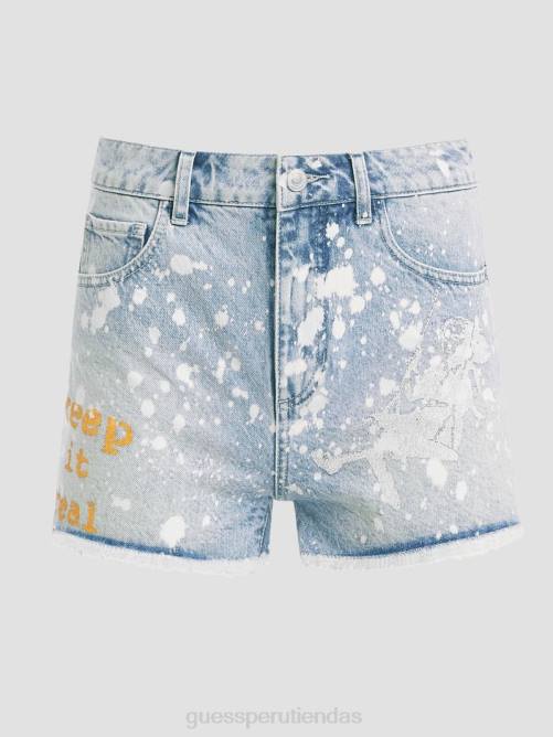 GUESS shorts mom de mezclilla con estampado gráfico de salpicaduras mujer 0P8X143 chapoteo del artista vestir