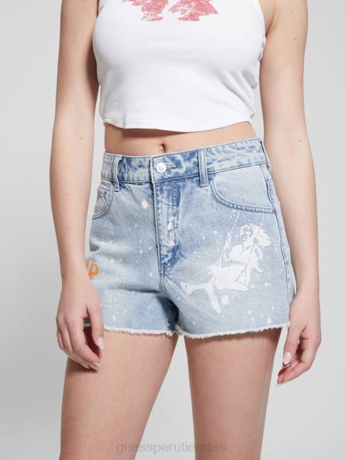 GUESS shorts mom de mezclilla con estampado gráfico de salpicaduras mujer 0P8X143 chapoteo del artista vestir