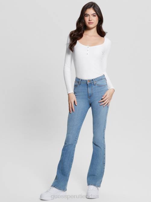 GUESS Camiseta henley de manga larga eco karlee mujer 0P8X1498 blanco puro vestir