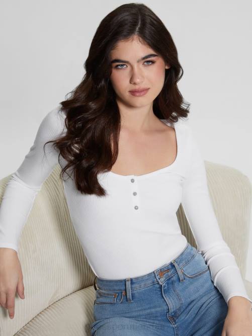 GUESS Camiseta henley de manga larga eco karlee mujer 0P8X1498 blanco puro vestir