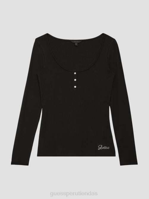 GUESS Camiseta henley de manga larga eco karlee mujer 0P8X1517 negro vestir