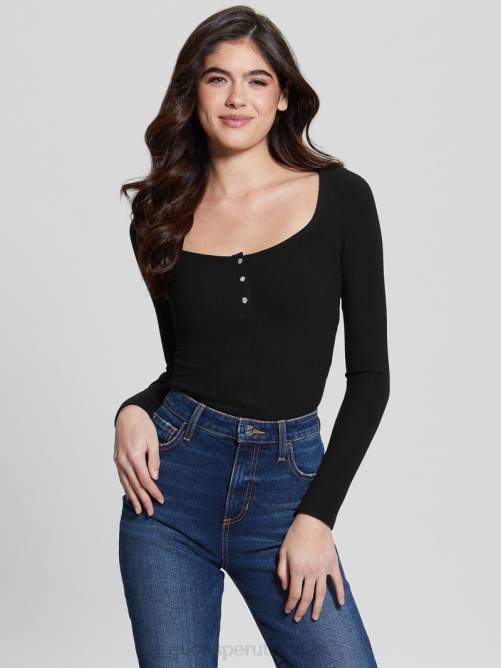 GUESS Camiseta henley de manga larga eco karlee mujer 0P8X1517 negro vestir