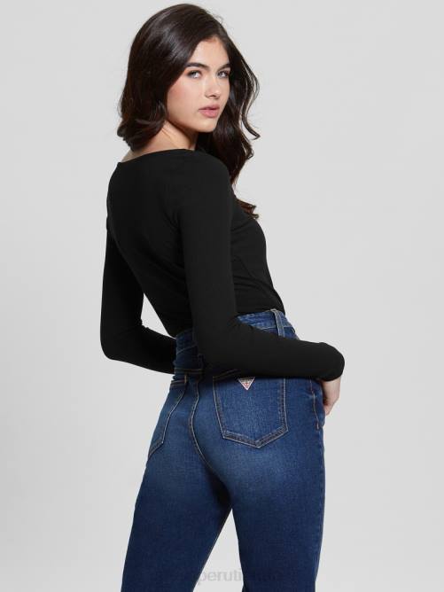 GUESS Camiseta henley de manga larga eco karlee mujer 0P8X1517 negro vestir