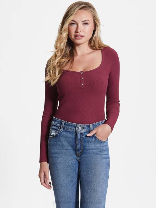 GUESS Camiseta henley de manga larga eco karlee mujer 0P8X1606 piedra trágica vestir