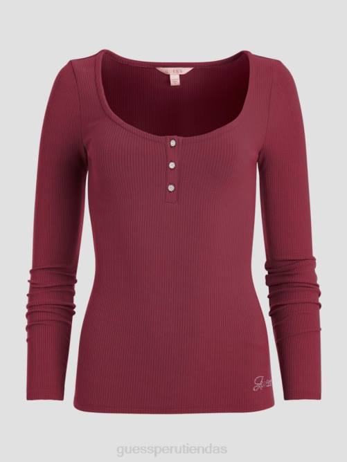 GUESS Camiseta henley de manga larga eco karlee mujer 0P8X1606 piedra trágica vestir