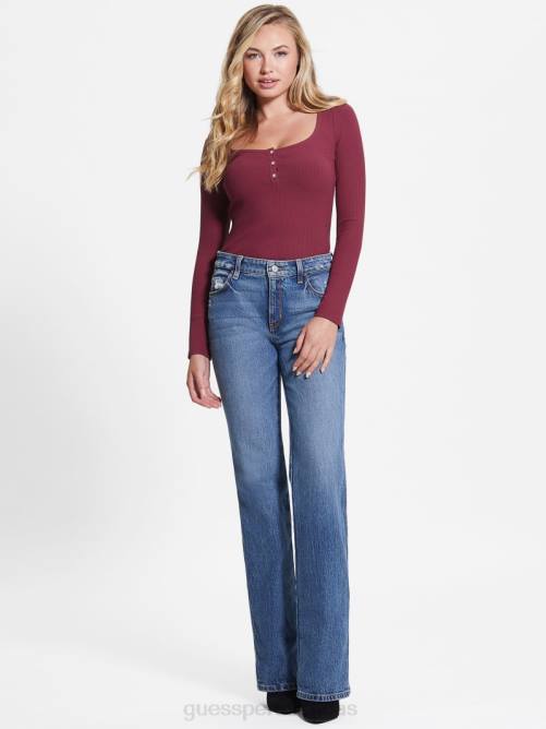 GUESS Camiseta henley de manga larga eco karlee mujer 0P8X1606 piedra trágica vestir