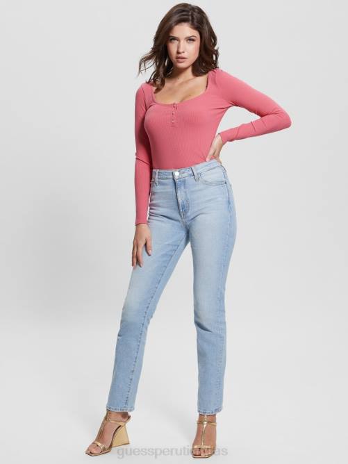 GUESS Camiseta henley de manga larga eco karlee mujer 0P8X1638 rosa deriva vestir